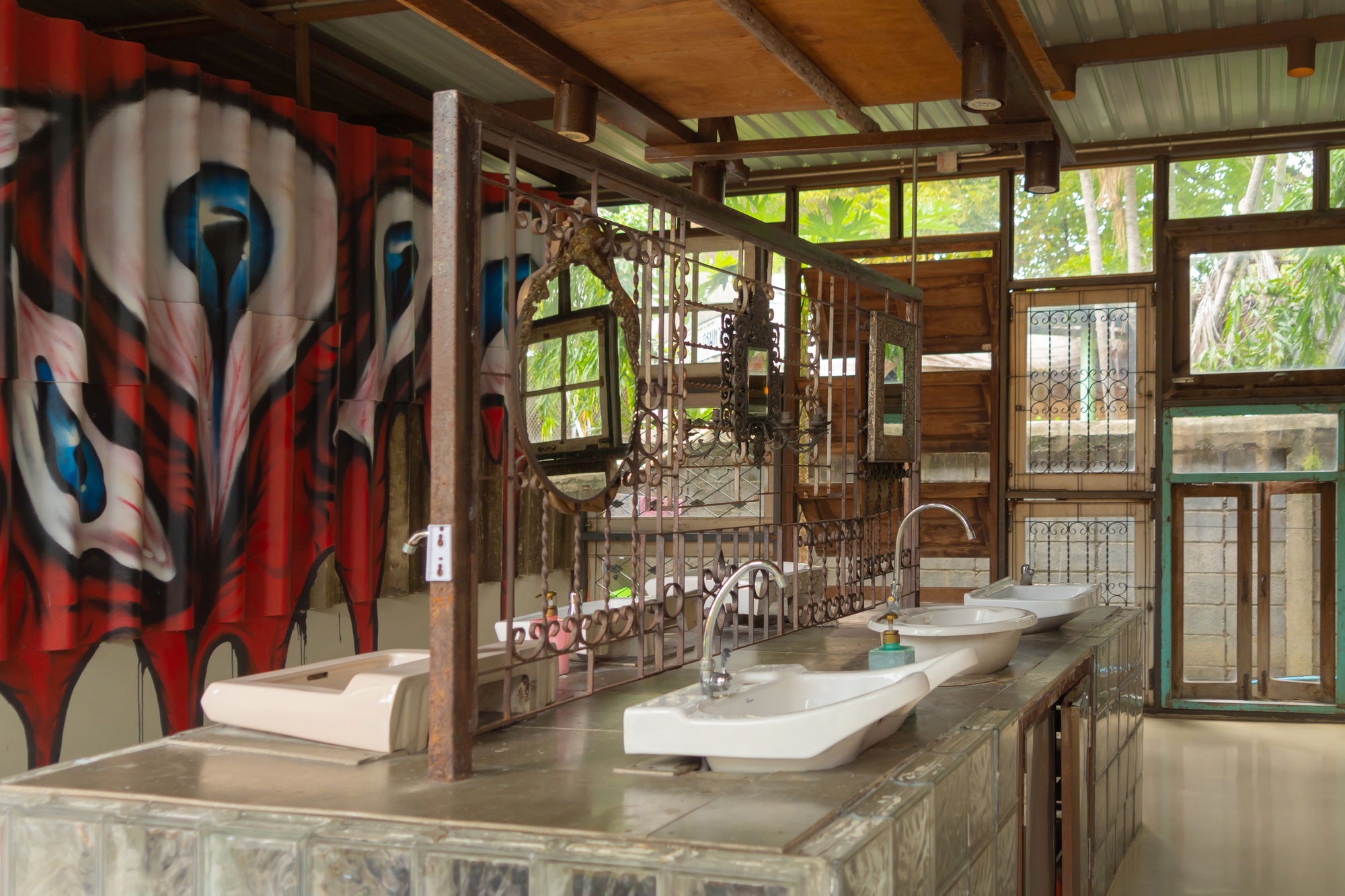 Public toilet, restroom in restaurant or shopping mall, interior decoration design